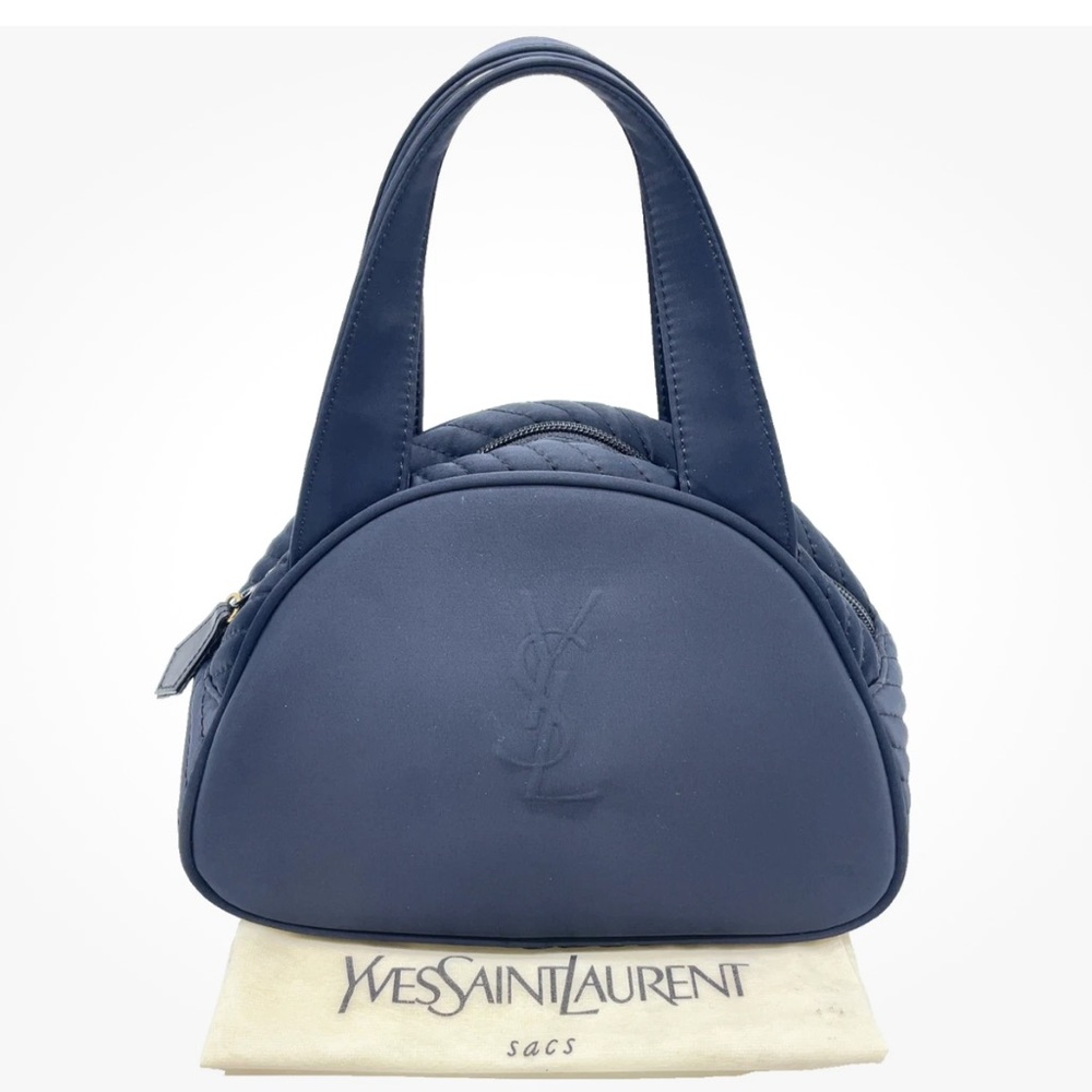 YSL logo nylon blue hand bag